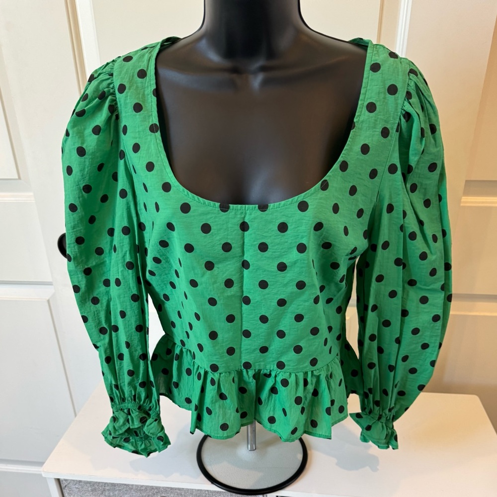 Zara Emerald Blouse with Black Dots